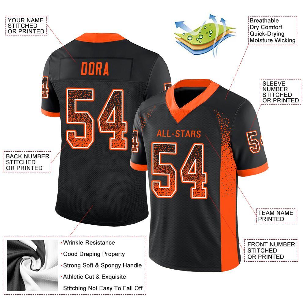 Custom Black Orange-White Mesh Authentic Football Jersey – Fiitg