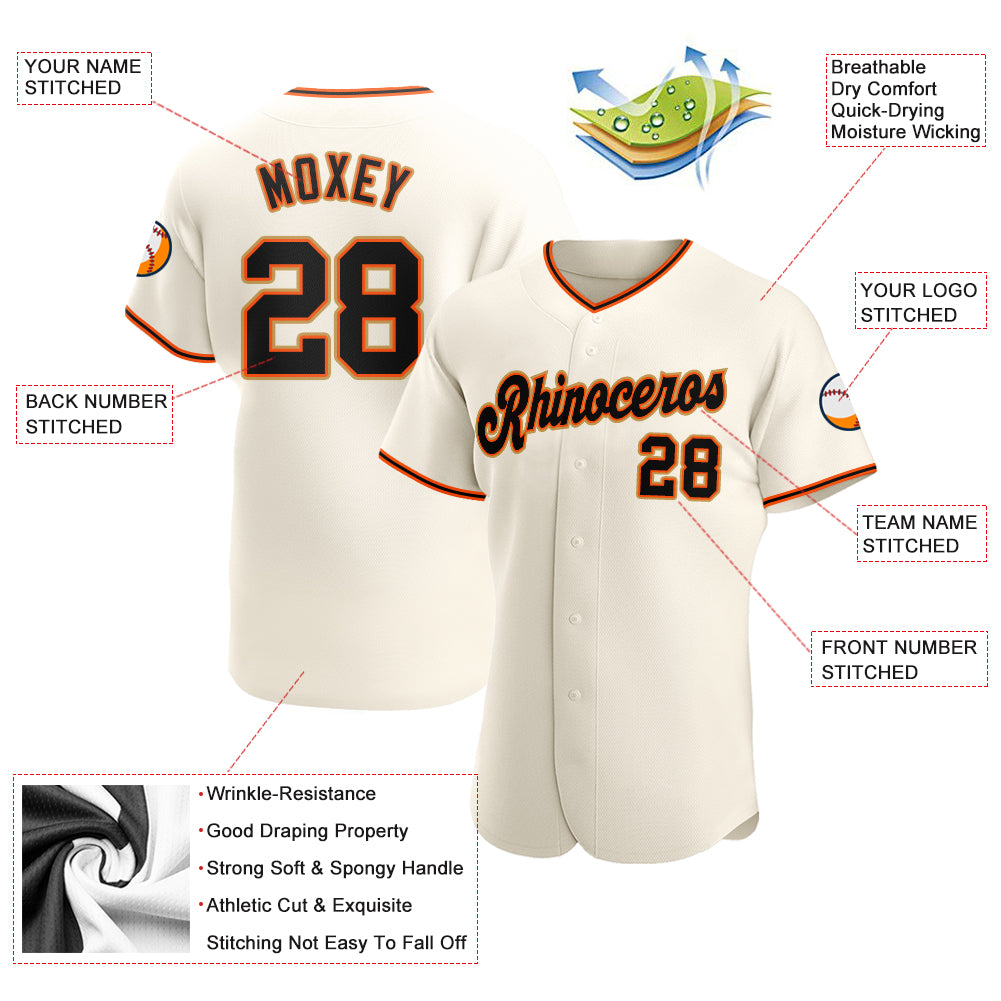 Custom Cream Black-Orange Authentic Baseball Jersey Preschool Size:S