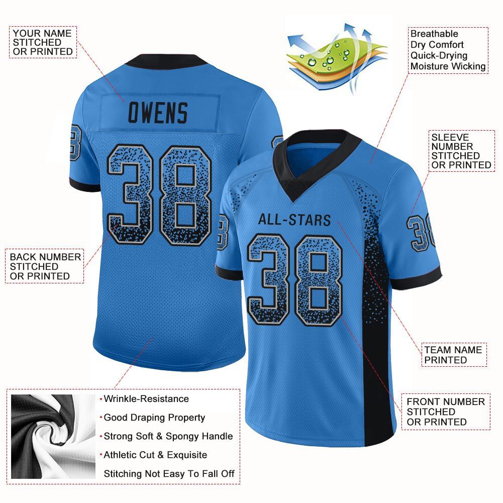 Personalized Name and Number Blue and Black Fashion Football T