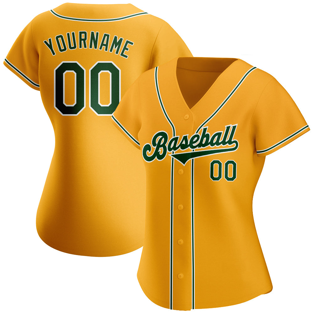 Custom Green White-Gold Authentic Baseball Jersey