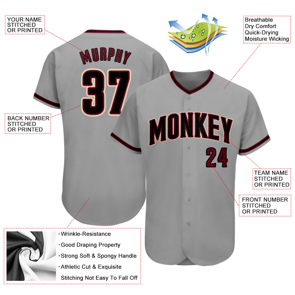 Custom Gray Crimson-Black Authentic Baseball Jersey Discount