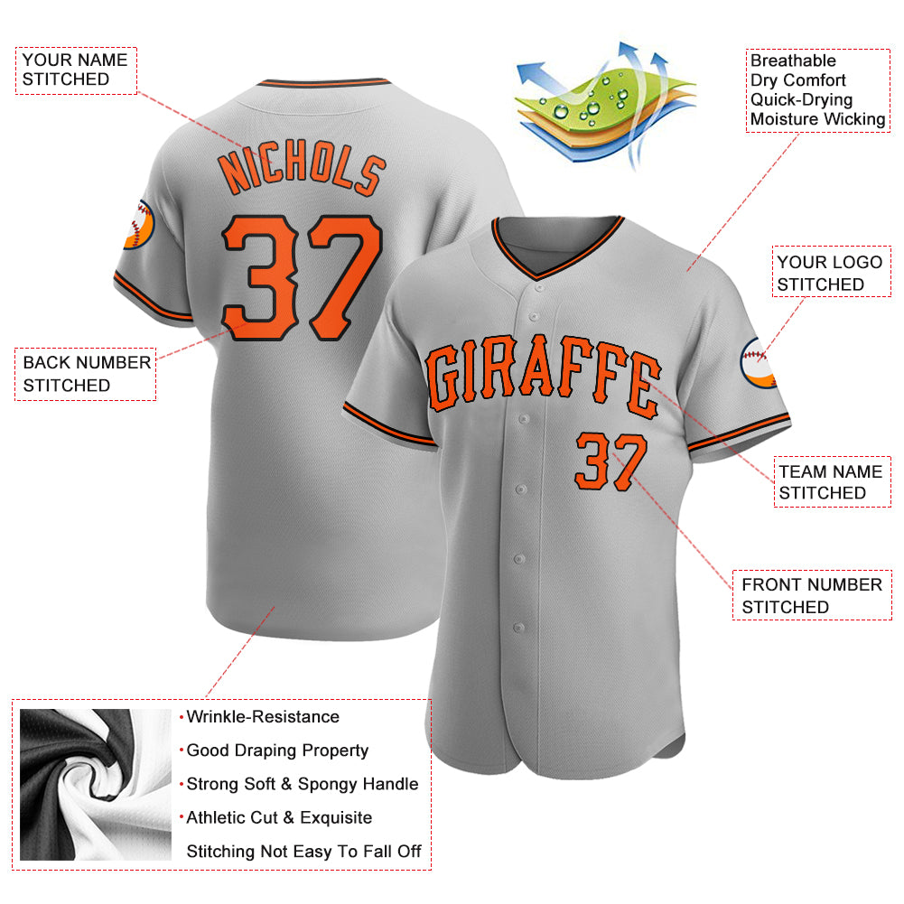 Custom Team Orange Baseball Authentic Gray Jersey Black