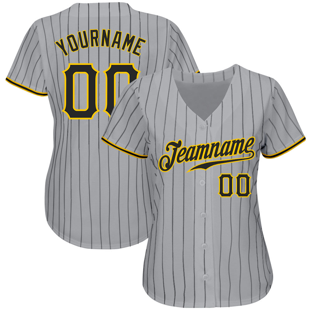 Custom Gray Black Pinstripe Black-Old Gold Authentic Baseball Jersey – Fiitg