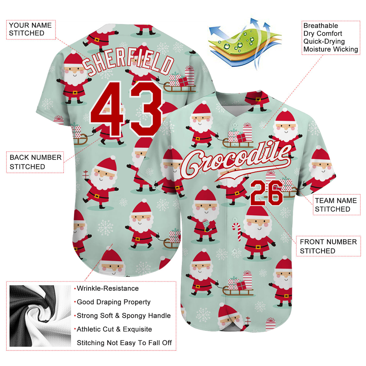 Custom Navy Red-White Christmas 3D Authentic Baseball Jersey Men's Size:2XL