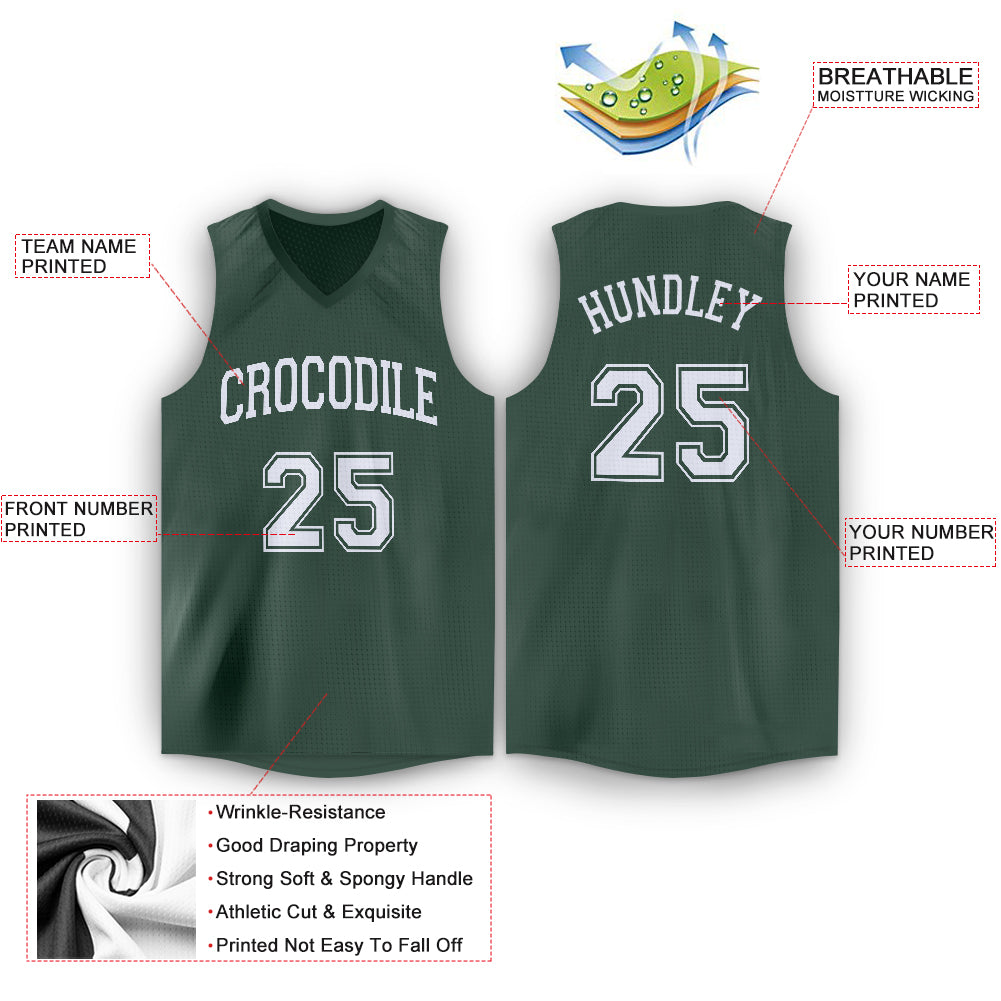 Custom Team Hunter Green Basketball Authentic Cream Throwback Jersey Red