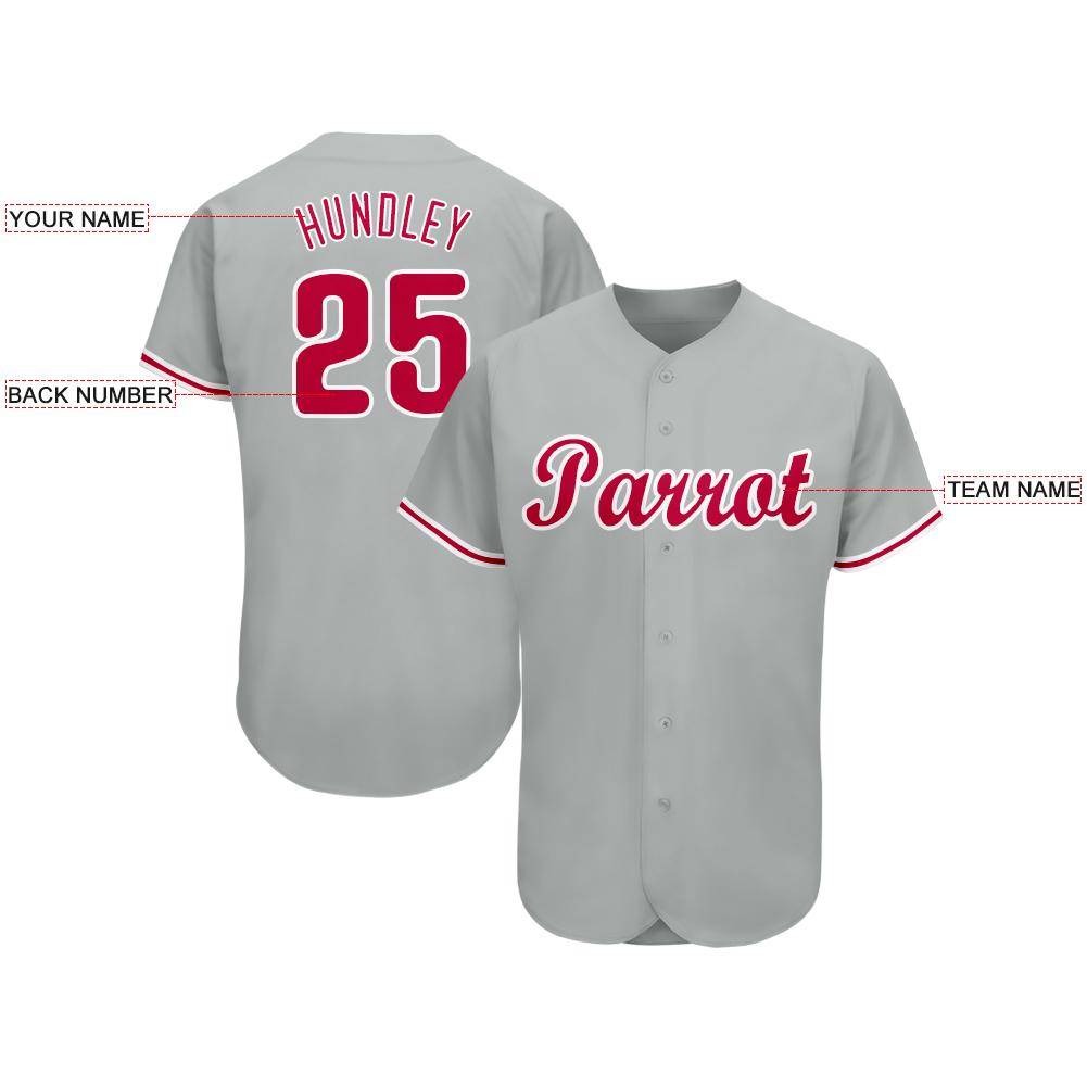 Custom Name Grey Red White Baseball Jerseys Shirt - Freedomdesign