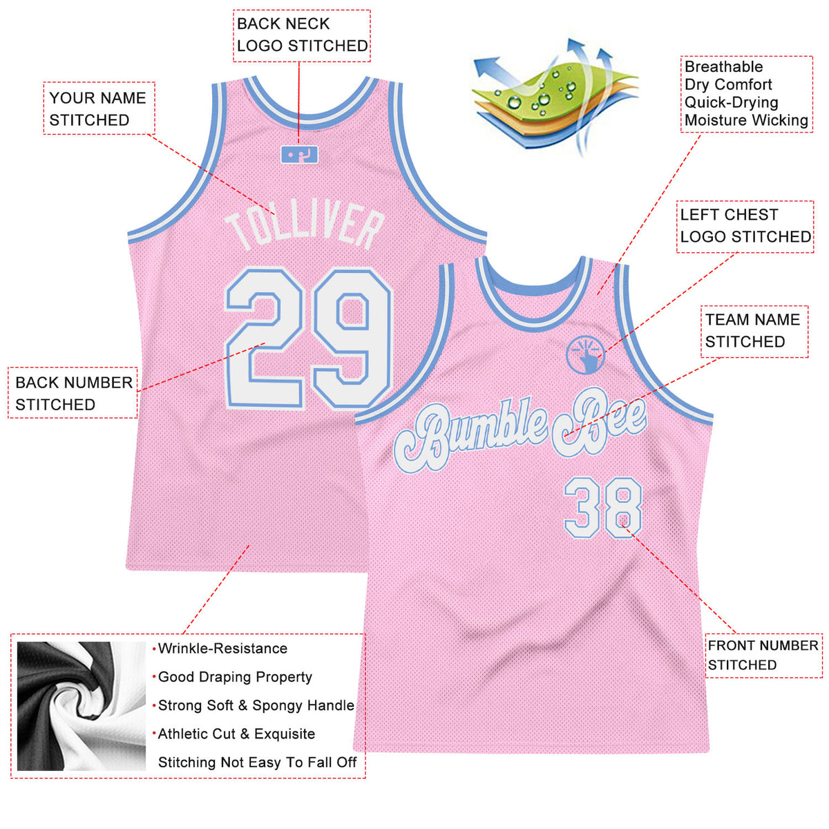 FIITG Custom Basketball Jersey Light Blue White-Red Authentic Fade Fashion