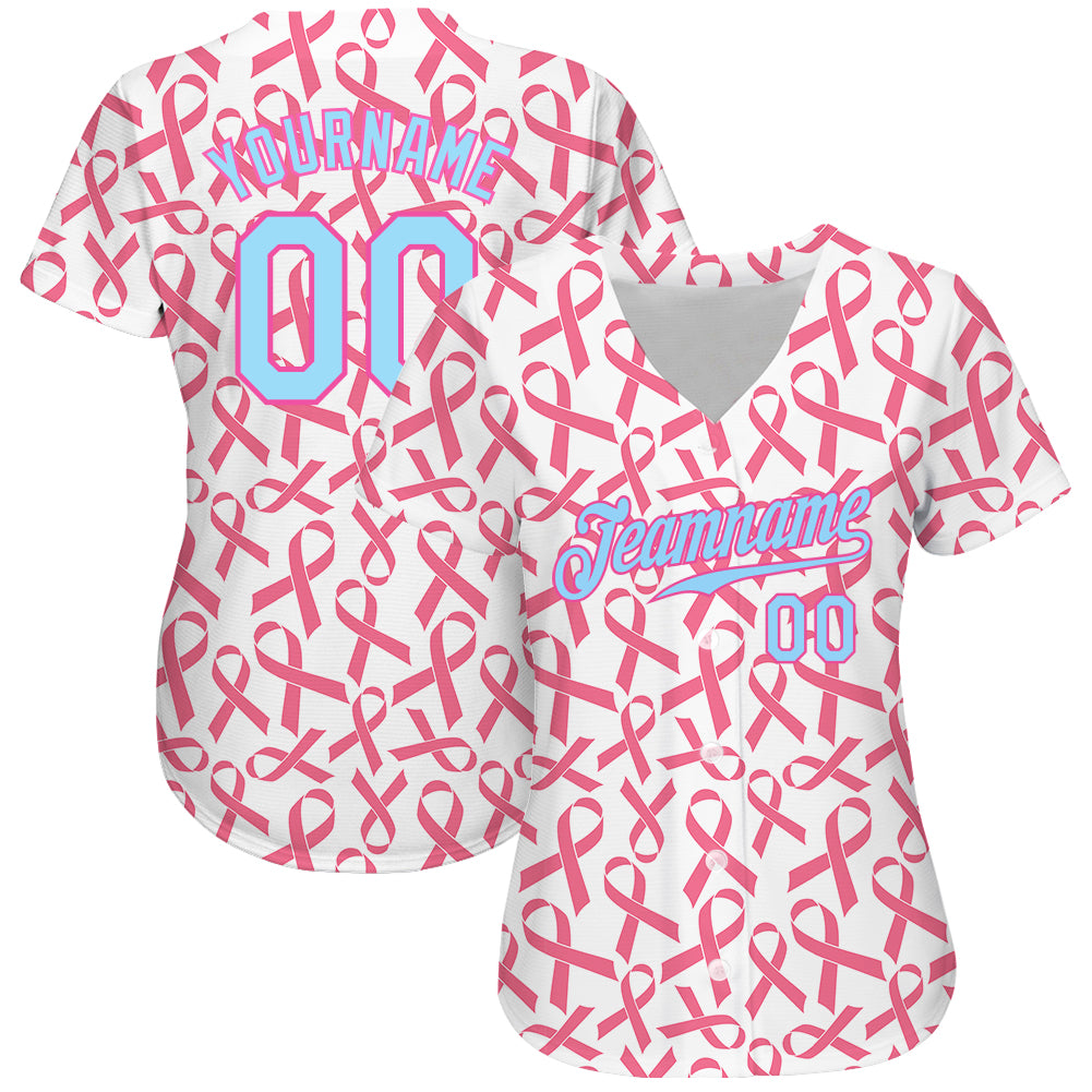 Custom Pink Light Blue-White Authentic Baseball Jersey