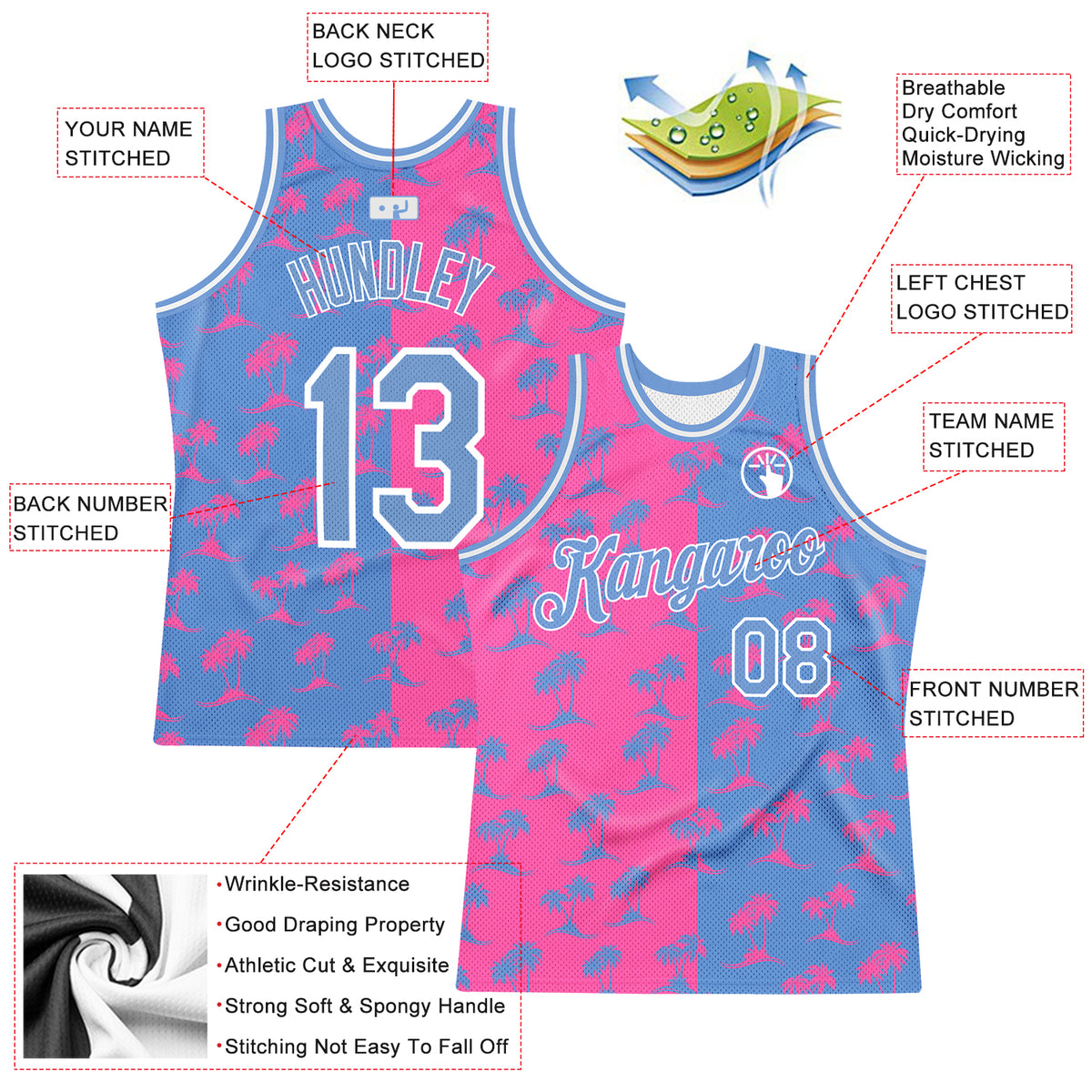 Custom Light Blue Royal-Pink Authentic Split Fashion Basketball Jersey Free  Shipping – Fiitg