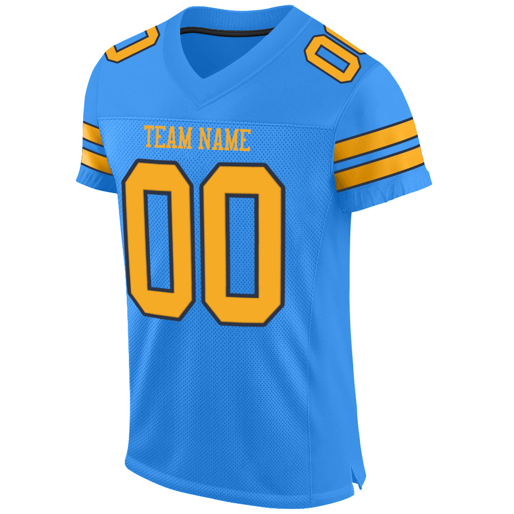 Custom Navy White-Old Gold Mesh Authentic Throwback Football Jersey