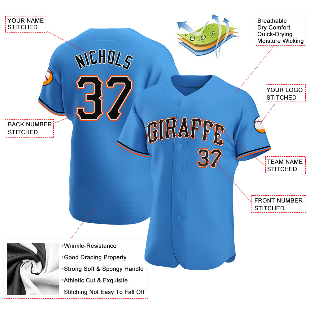 Custom Baseball Jersey Powder Blue Black-Orange Authentic Men's Size:XL