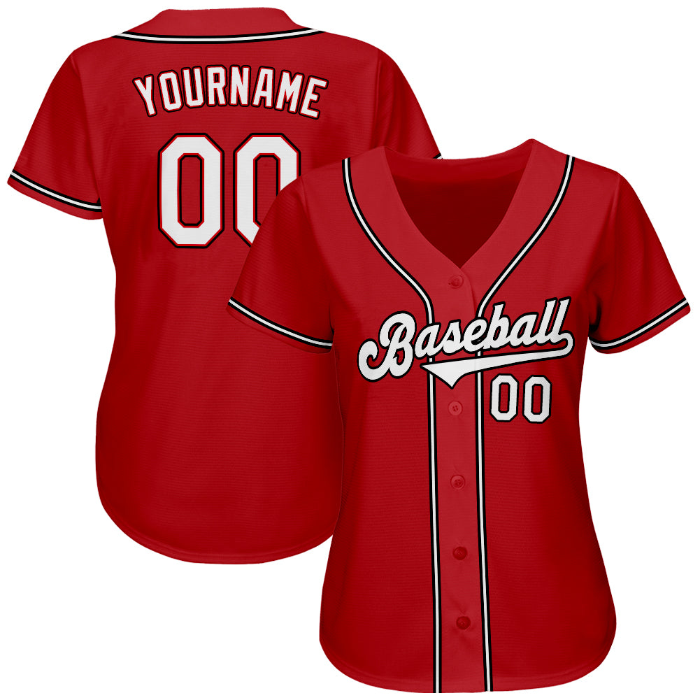 Custom White Red-Black Authentic Baseball Jersey