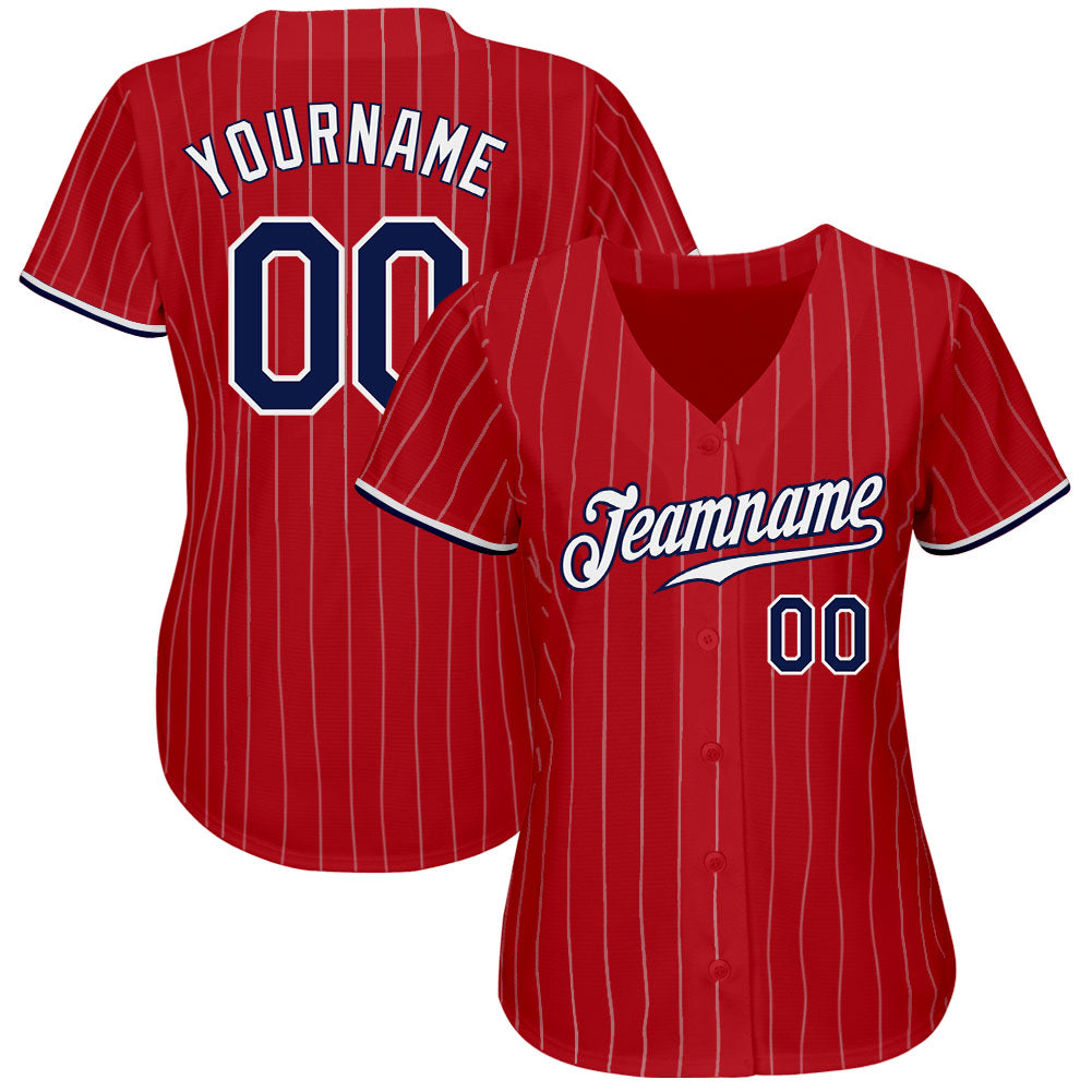 Custom Red Black Pinstripe Black-White Authentic Baseball Jersey