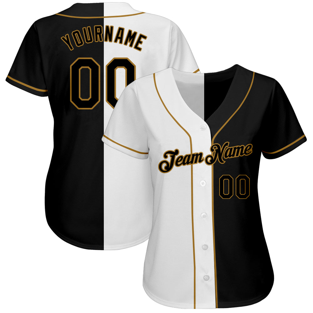 Custom Red Navy-Gold Authentic Split Fashion Baseball Jersey Fast