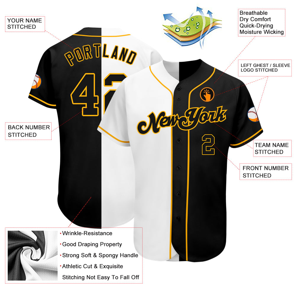 Custom Own Gold Black White Authentic Baseball Stitched Jersey Free  Shipping – Fiitg