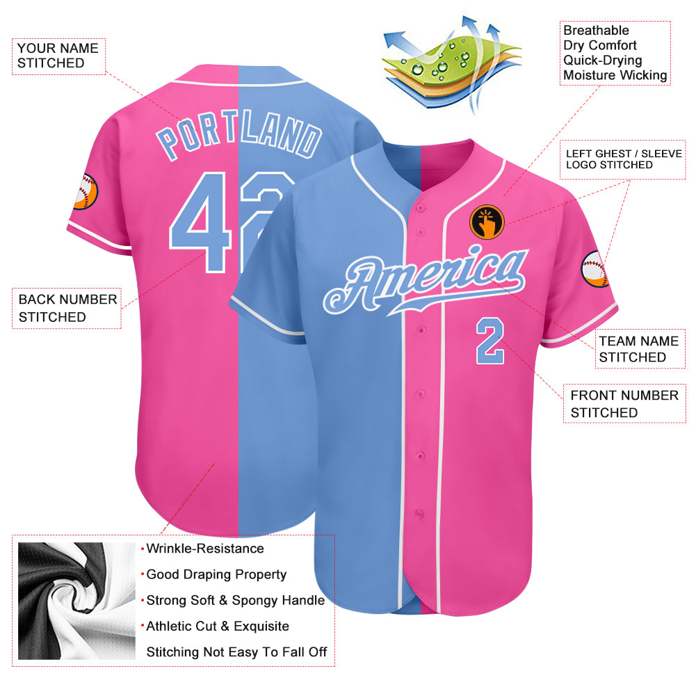 Cheap Custom Powder Blue Powder Blue-Pink Authentic Baseball