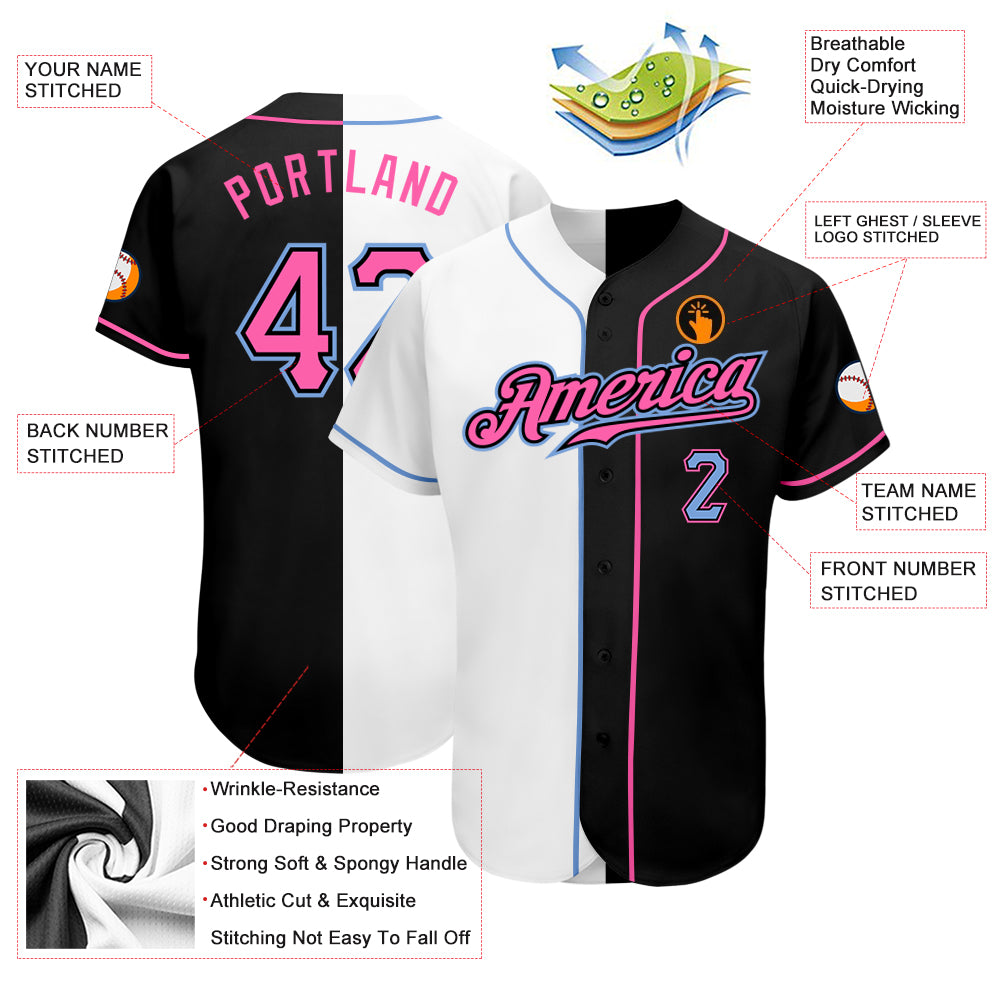 Custom Black Pink-Aqua Authentic Split Fashion Baseball Jersey Discount