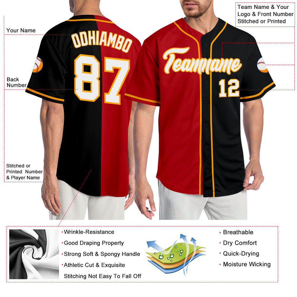 Custom White-Black Red Authentic Split Fashion Baseball Jersey