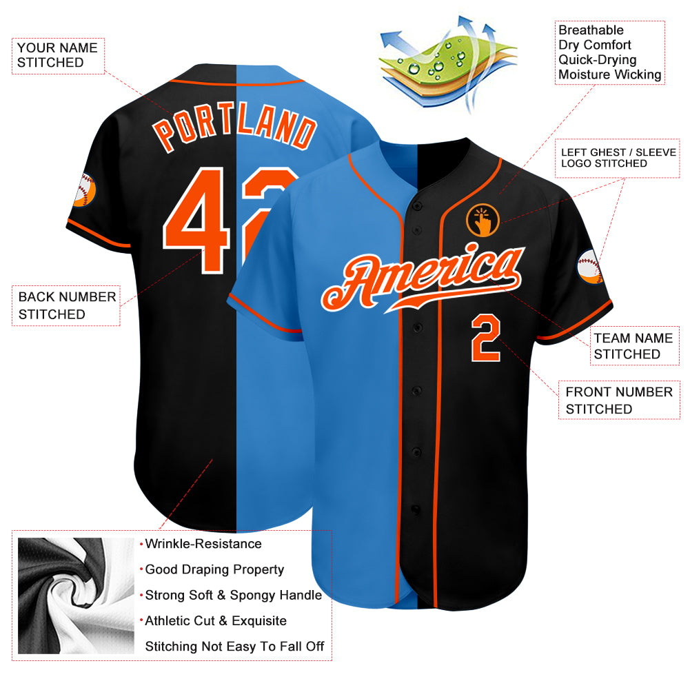 Custom Black Powder Blue-Orange Baseball Jersey