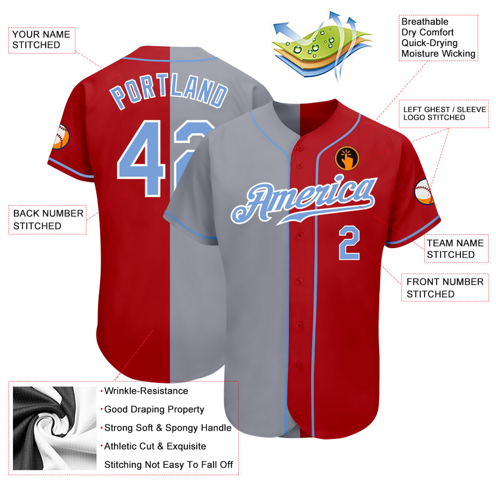 Custom Red Light Blue-Gray Authentic Split Fashion Baseball Jersey Fast  Shipping – FiitgCustom