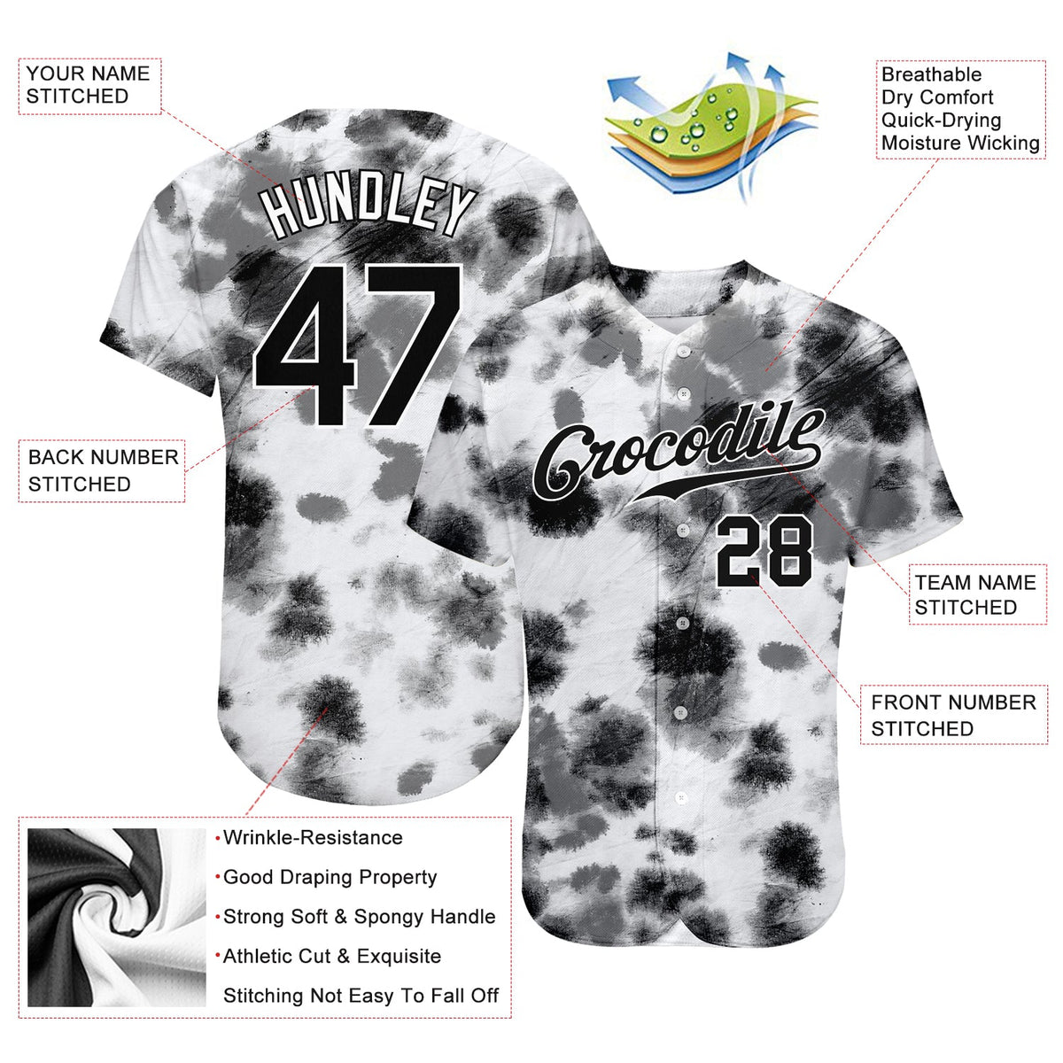 Custom Colorful Tie Dye On White Custom Baseball Jerseys For Men & Wom