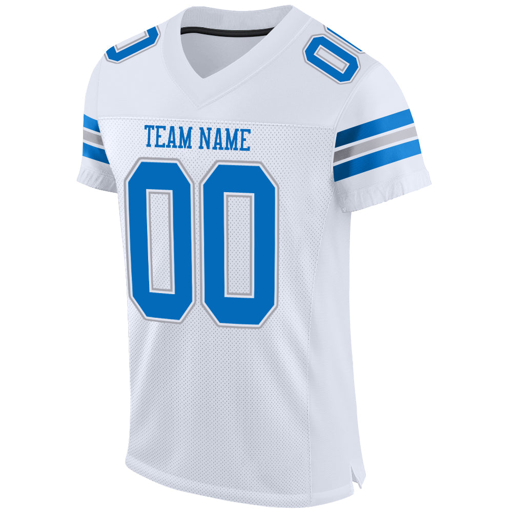 Custom Light Gray Light Blue-White Mesh Authentic Football Jersey Discount