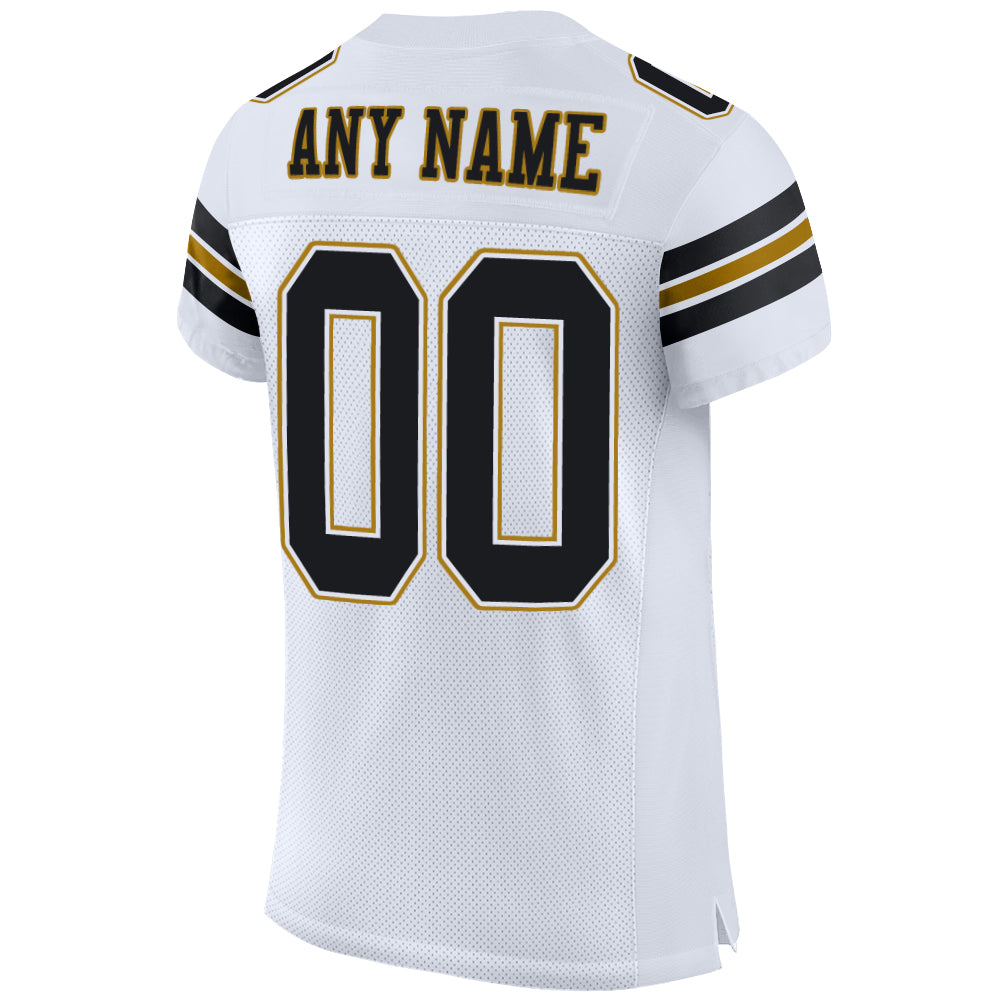 Custom Old Gold White-Black Mesh Authentic Football Jersey