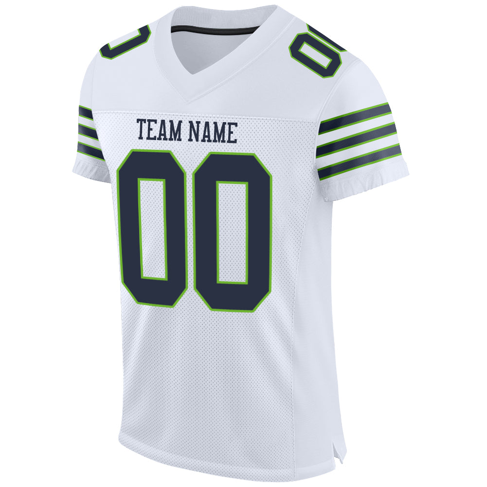 Custom Neon Green Navy-White Mesh Authentic Football Jersey