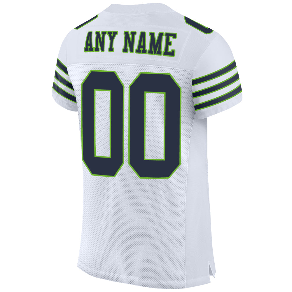 Custom Navy Neon Green-White Mesh Authentic Football Jersey