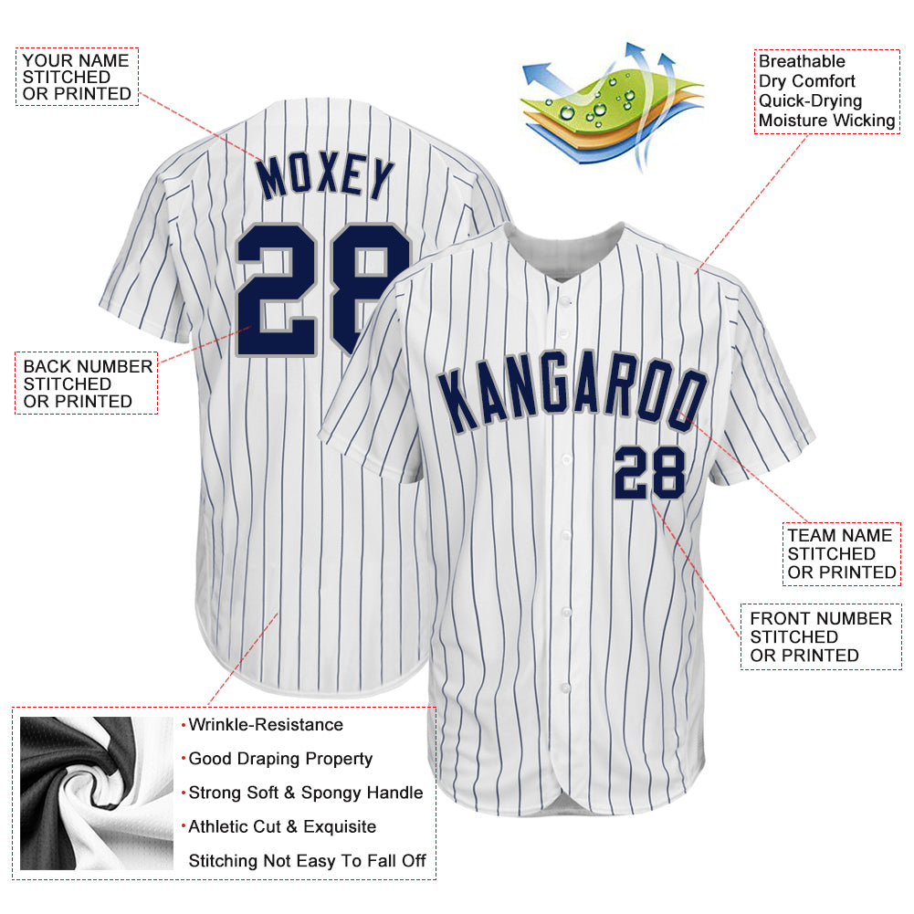 Custom Gray Navy Pinstripe Navy-White Authentic Baseball Jersey Discount