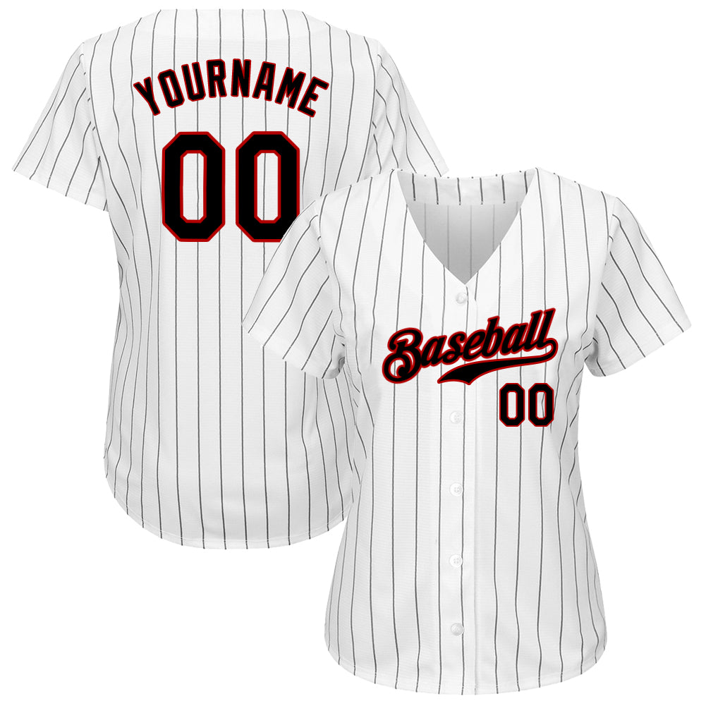 Custom Baseball Jersey White Red Pinstripe Red-Black Authentic Men's Size:XL