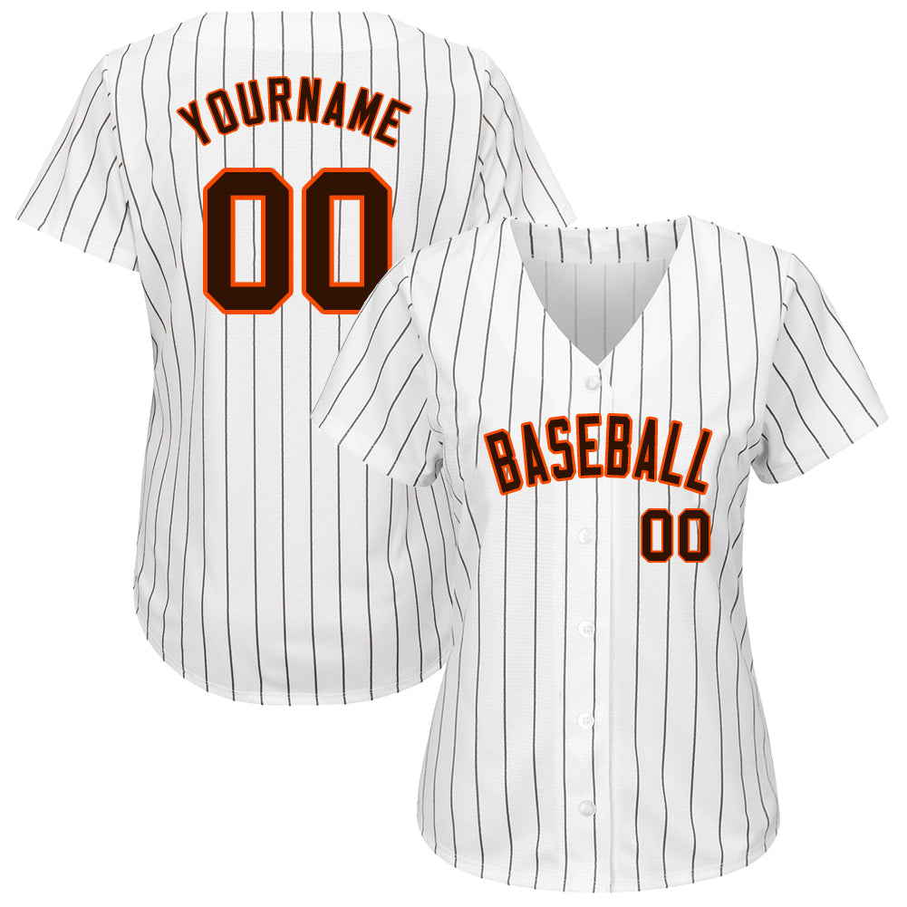 Custom Orange White Pinstripe Brown-White Authentic Baseball