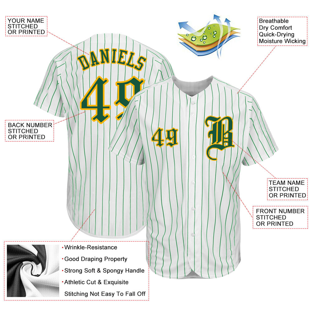 Kelly Green White-Gold CUSTOM Baseball Jersey 