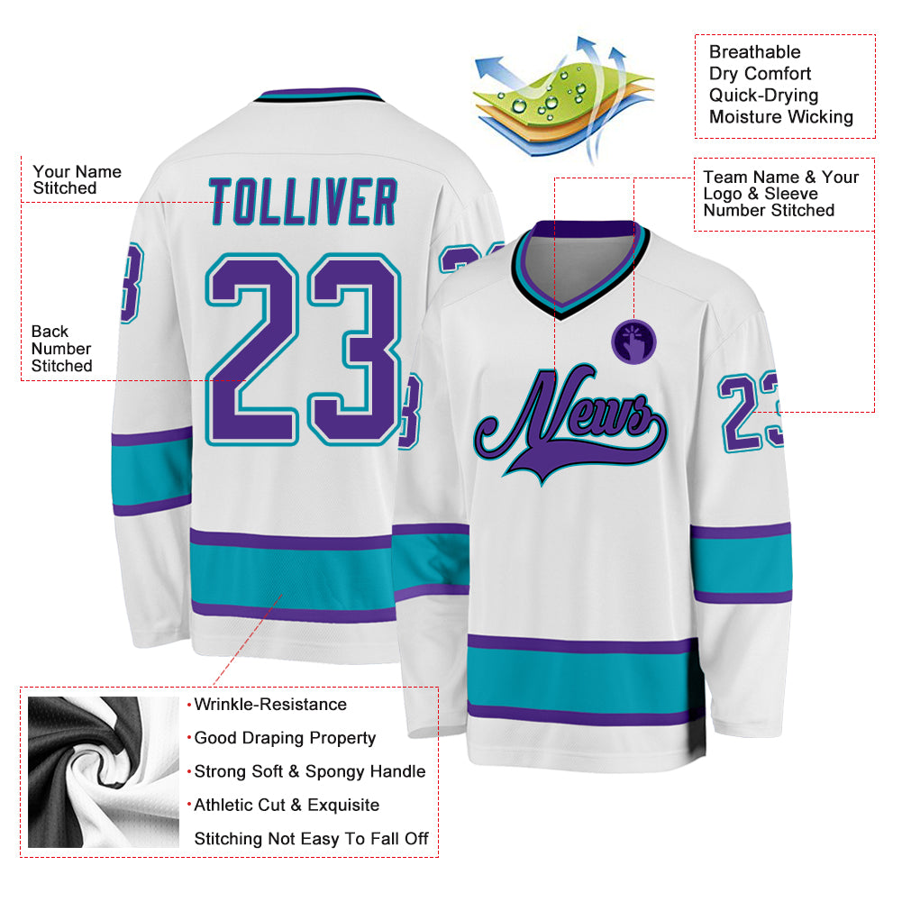 Custom Purple White-Teal Hockey Jersey