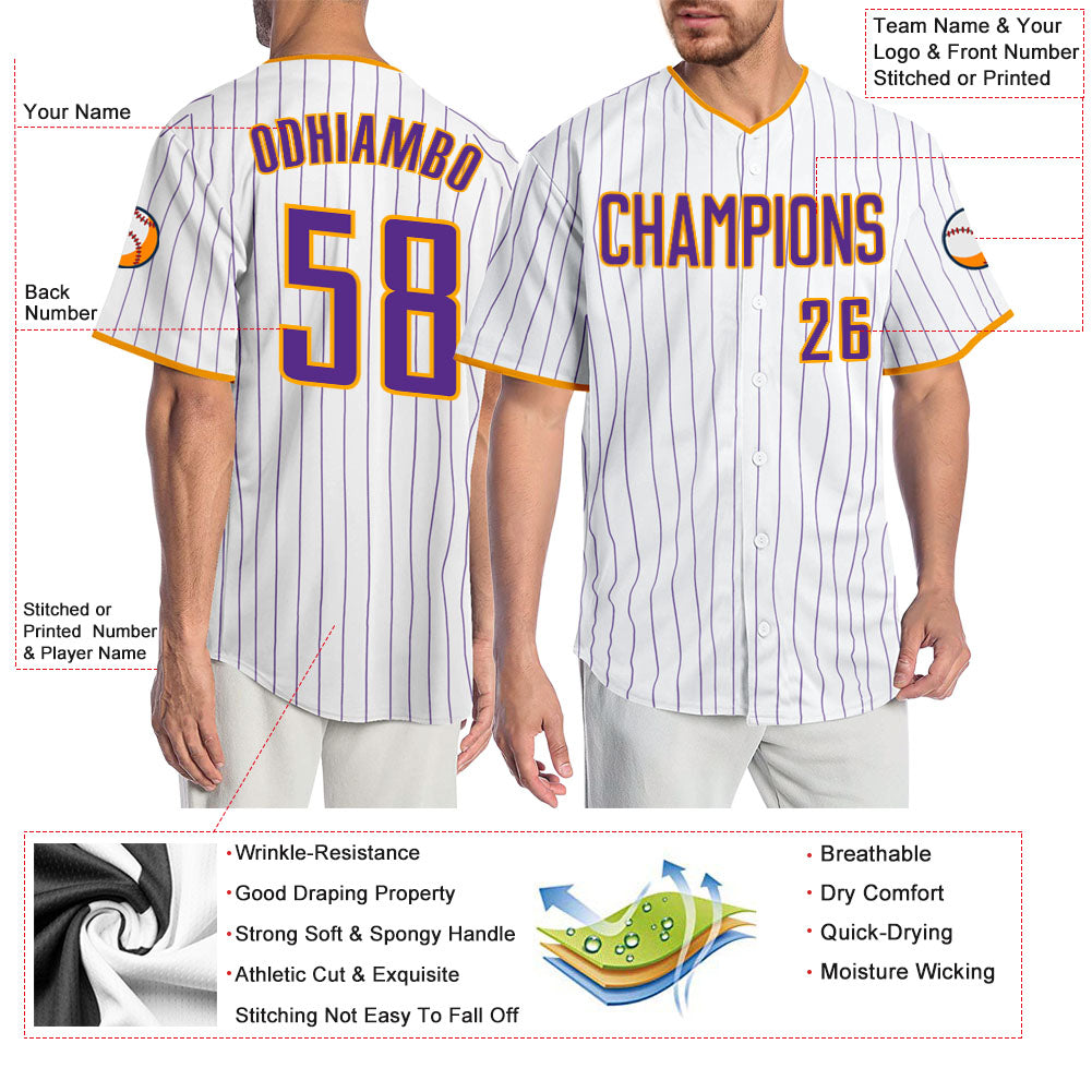 Custom Team Gold Baseball Authentic Purple Jersey White