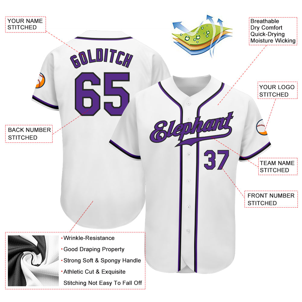 Custom Baseball Jersey White Purple-Black Authentic Youth Size:M