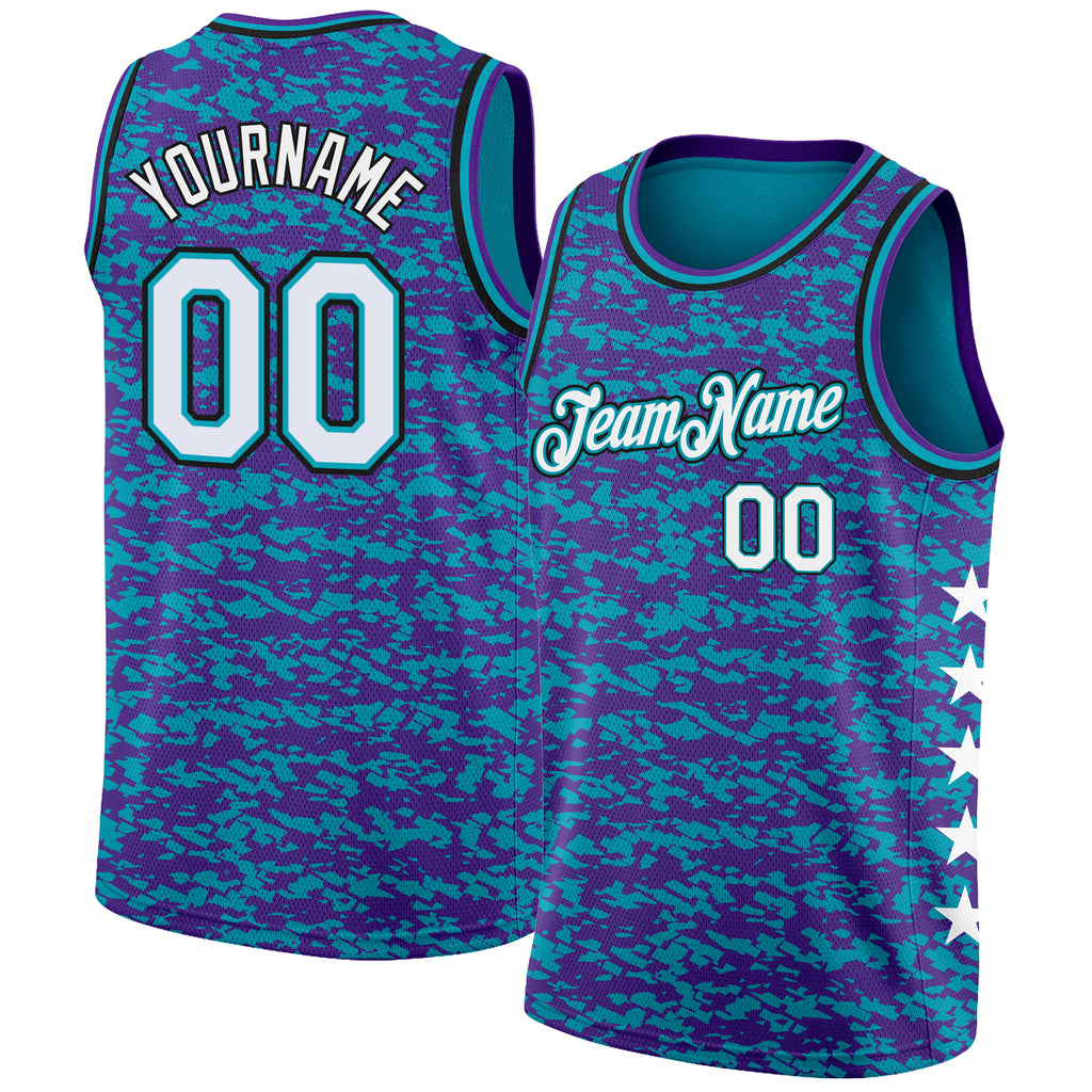 Custom Teal White Purple-Black Authentic City Edition Basketball Jersey