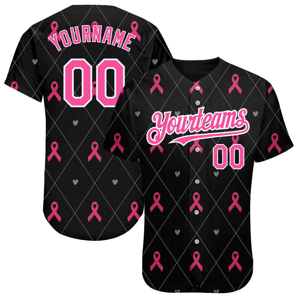 Custom Pink Ribbon Baseball Jersey Camo Pink-Black 3D Breast