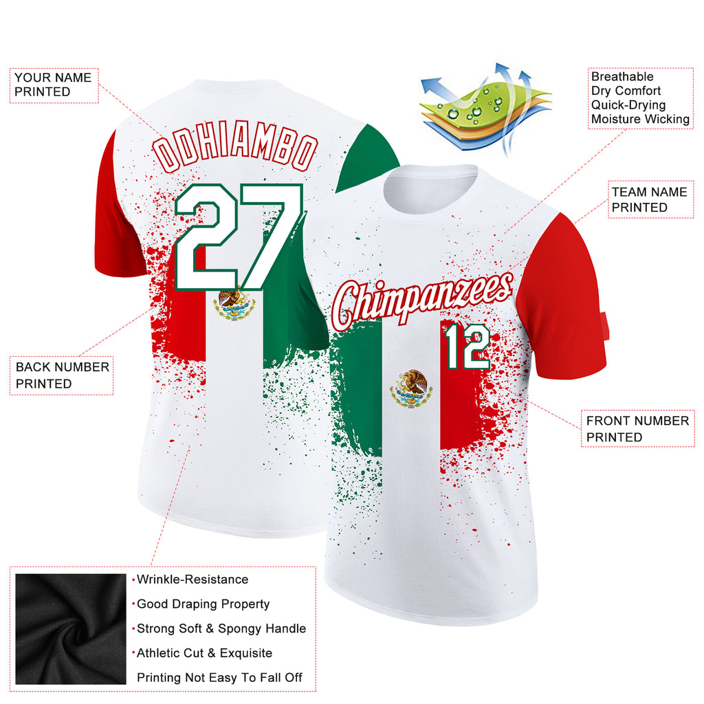 Custom Kelly Green White-Red Authentic Mexico Flag Fashion Baseball Jersey  Discount