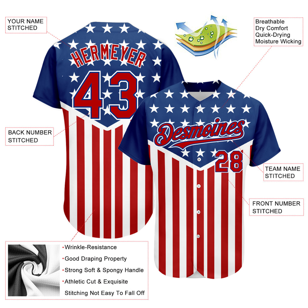 Custom Baseball Jersey Tie Dye White-Royal 3D American Flag Authentic Men's Size:XL