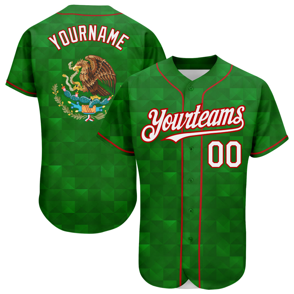 Custom Kelly Green White-Red 3D Mexico Authentic Baseball Jersey