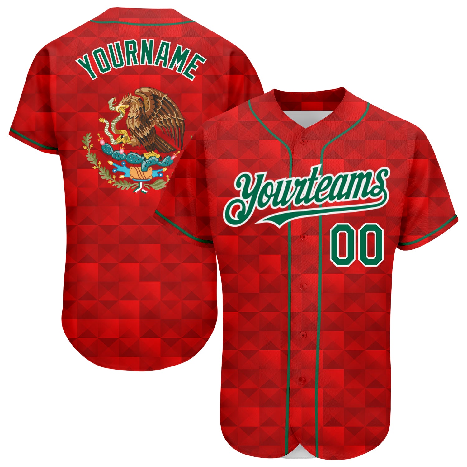 Custom Red Kelly Green-White 3D Mexico Authentic Baseball Jersey – Fiitg