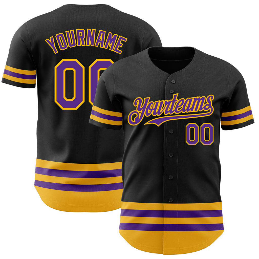 Custom Black Purple-Gold Line Authentic Baseball Jersey