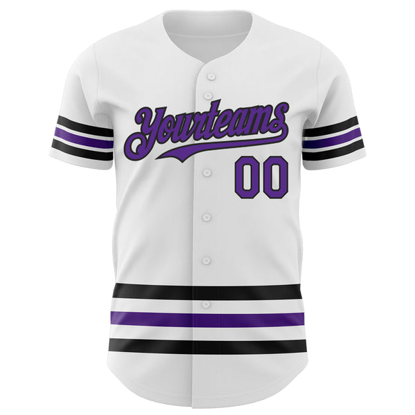 Custom White Purple-Black Line Authentic Baseball Jersey