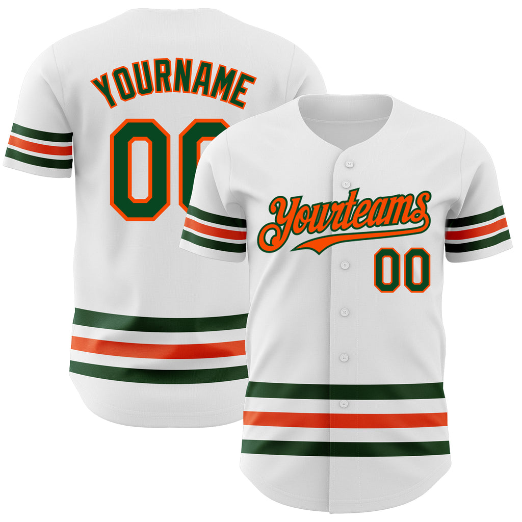 Custom White Green-Orange Line Authentic Baseball Jersey