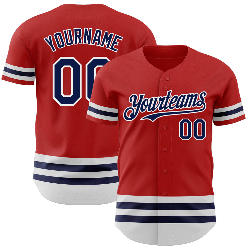 Custom Red Navy-White Line Authentic Baseball Jersey