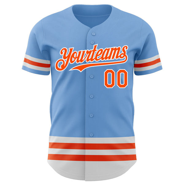 Custom Light Blue Orange-White Line Authentic Baseball Jersey