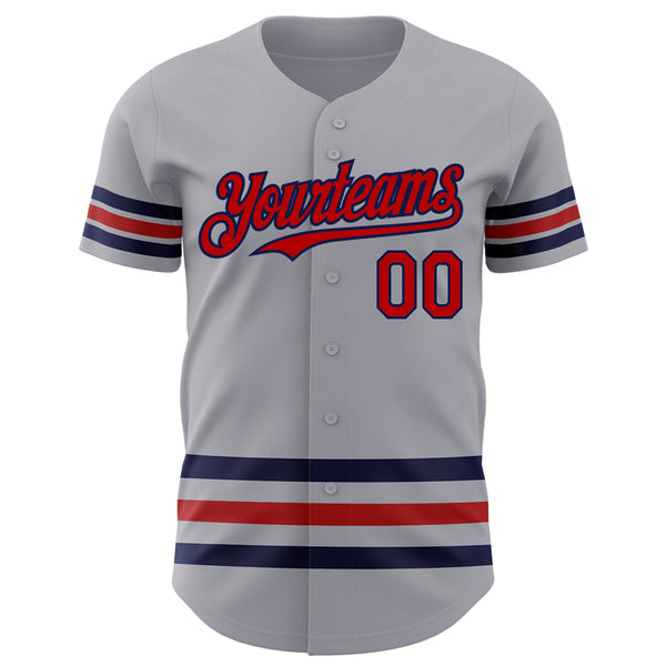 Custom Gray Red-Navy Line Authentic Baseball Jersey