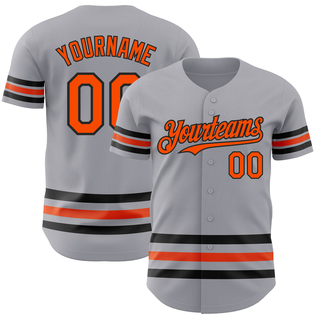 Custom Gray Orange-Black Line Authentic Baseball Jersey