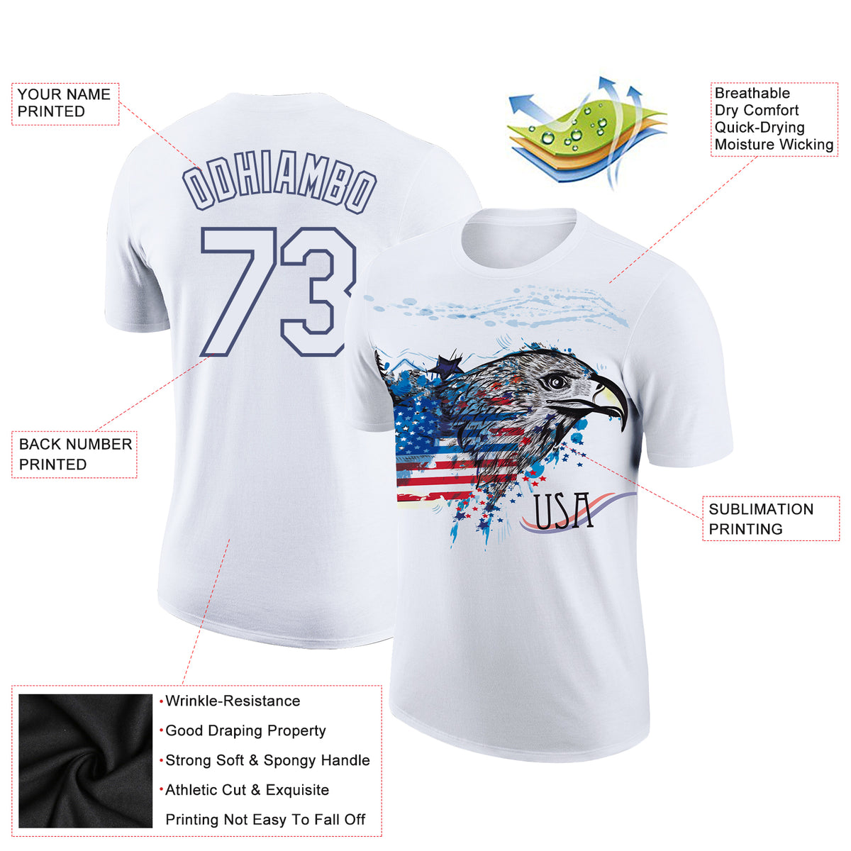 Custom White Navy 3D American Flag Eagle Patriotic Performance T-Shirt ...